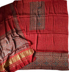 Red Ajrakh Block Printed Modal Silk Unstitched Suit Set