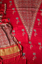 Red Ajrakh Block Printed Modal Silk Unstitched Suit Set