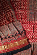 Red Ajrakh Block Printed Modal Silk Unstitched Suit Set
