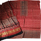 Red Ajrakh Block Printed Modal Silk Unstitched Suit Set