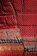 Red Ajrakh Block Printed Modal Silk Unstitched Suit Set