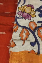 Red And Off White Kalamkari Hand Painted Raw Silk Suit With Chennur Silk Dupatta