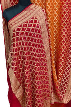 Red And Orange Banarasi Bandhani Georgette Neemzari Jangla Saree