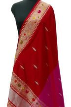 Red And Pink Banarasi Handloom Katan Silk Dupatta