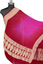 Red And Pink Bandhani Pure Georgette Dupatta