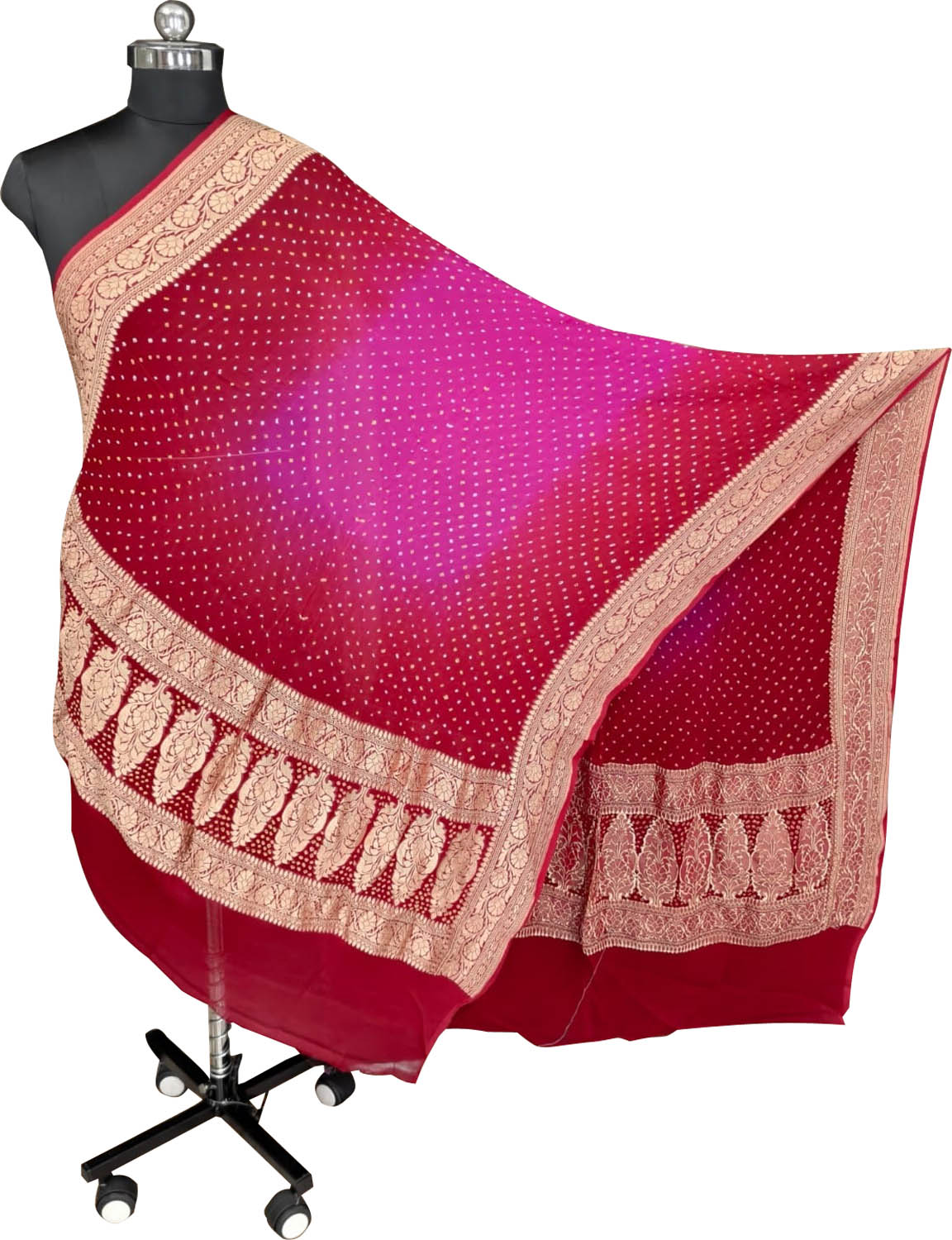 Red And Pink Bandhani Pure Georgette Dupatta