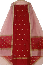 Red And Pink Chanderi Handloom Cotton Silk Two Piece Unstitched Suit Set
