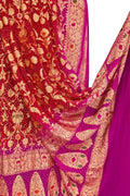 Red And Pink Pure Georgette Bandhani Neem Zari Dupatta