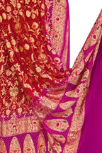 Red And Pink Pure Georgette Bandhani Neem Zari Dupatta
