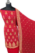 Red Banarasi Bandhani Georgette Meenakari Rai Bandhej Three Piece Suit Festive
