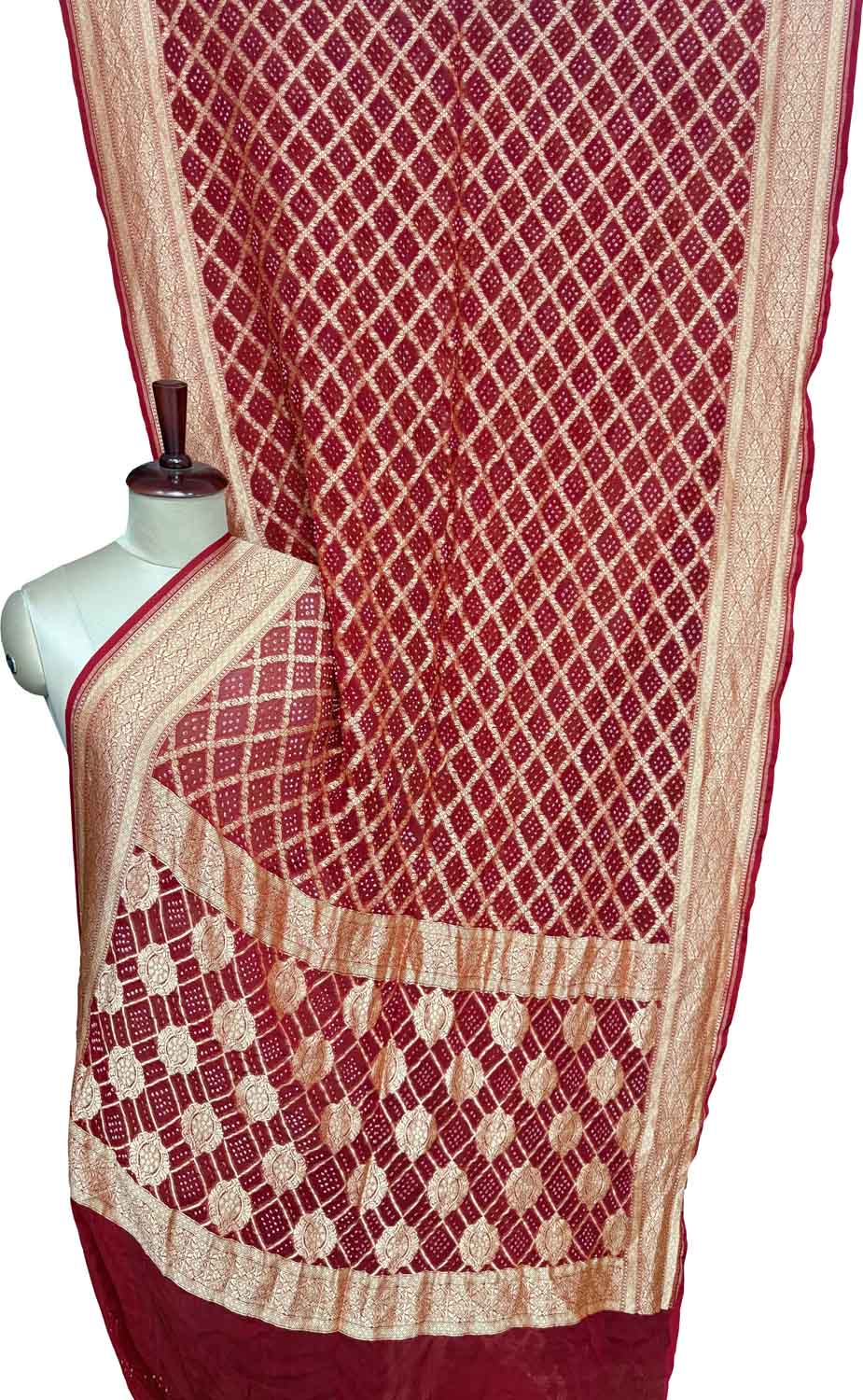Red Banarasi Bandhani Pure Georgette Saree Neemzari
