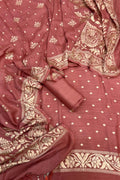 Red Banarasi Chiniya Silk Unstitched Suit Set