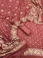 Red Banarasi Chiniya Silk Unstitched Suit Set