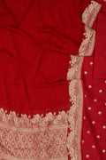 Red Banarasi Handloom Moonga Silk Unstitched Suit With Georgette Dupatta