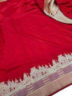 Red Banarasi Handloom Pure Katan Silk Ghat Design Saree