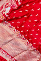 Red Banarasi Handloom Pure Katan Silk Saree Handloom Weave Festive
