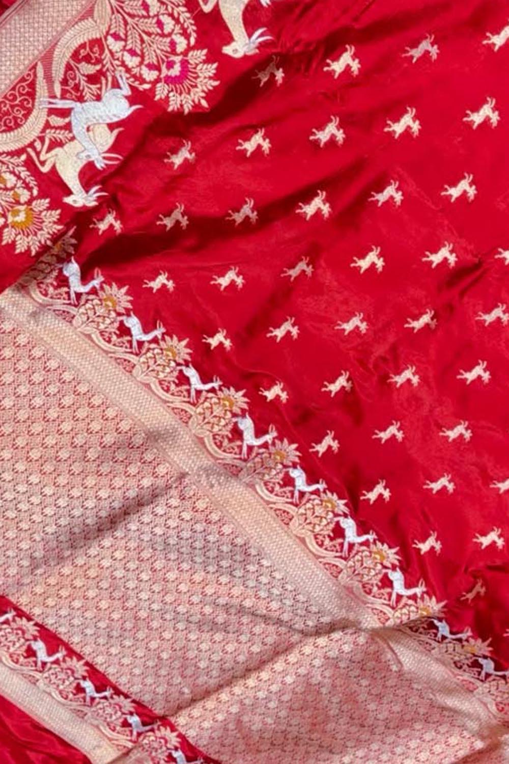 Red Banarasi Handloom Pure Katan Silk Saree