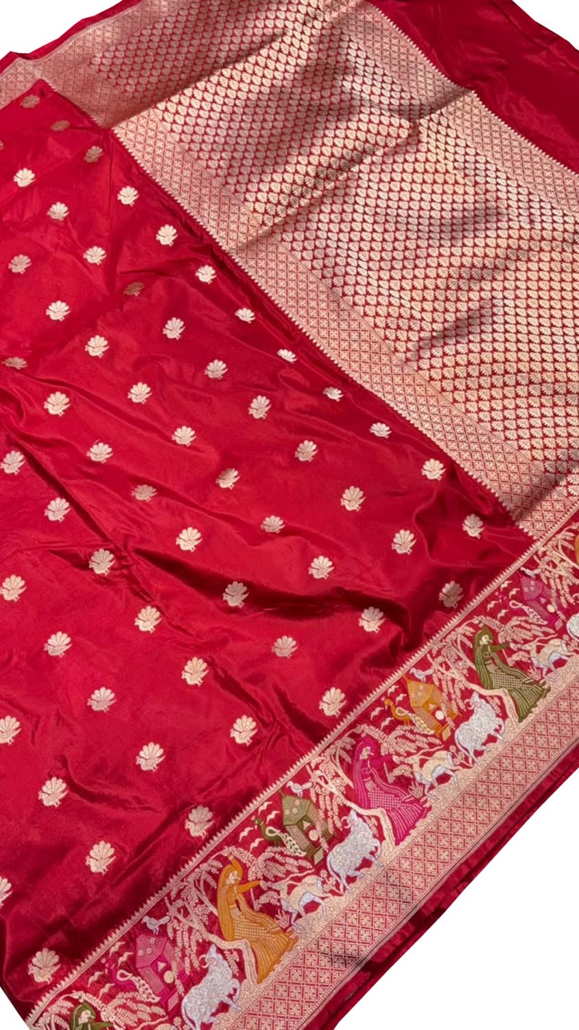 Red Banarasi Handloom Pure Katan Silk Saree