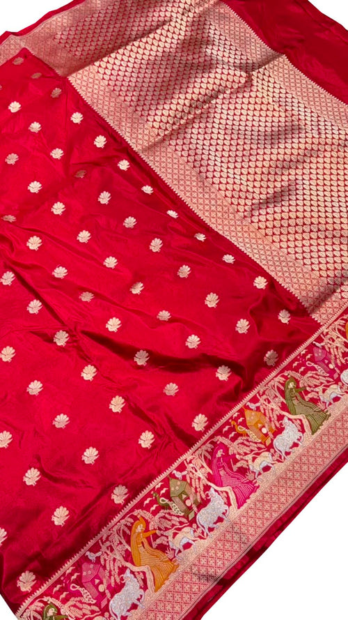 Red Banarasi Handloom Katan Silk Saree Handloom Weave Heritage