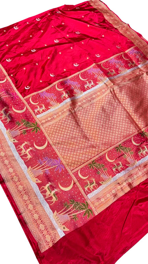 Red Banarasi Handloom Katan Silk Saree Weave Bridal
