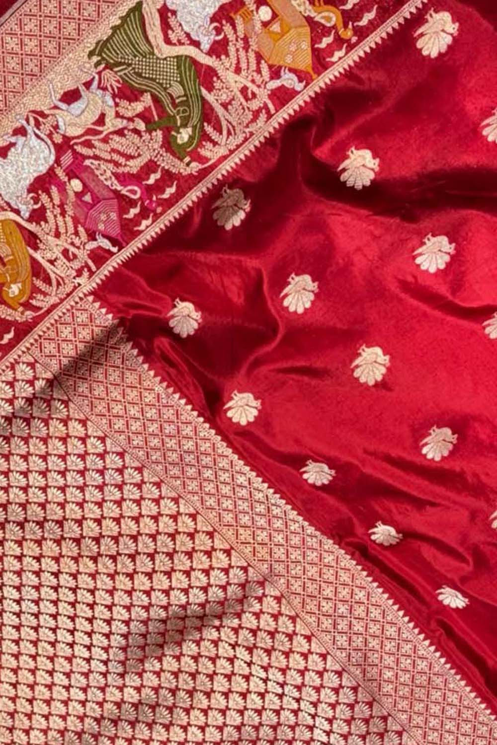 Red Banarasi Handloom Katan Silk Saree  Weave Luxury