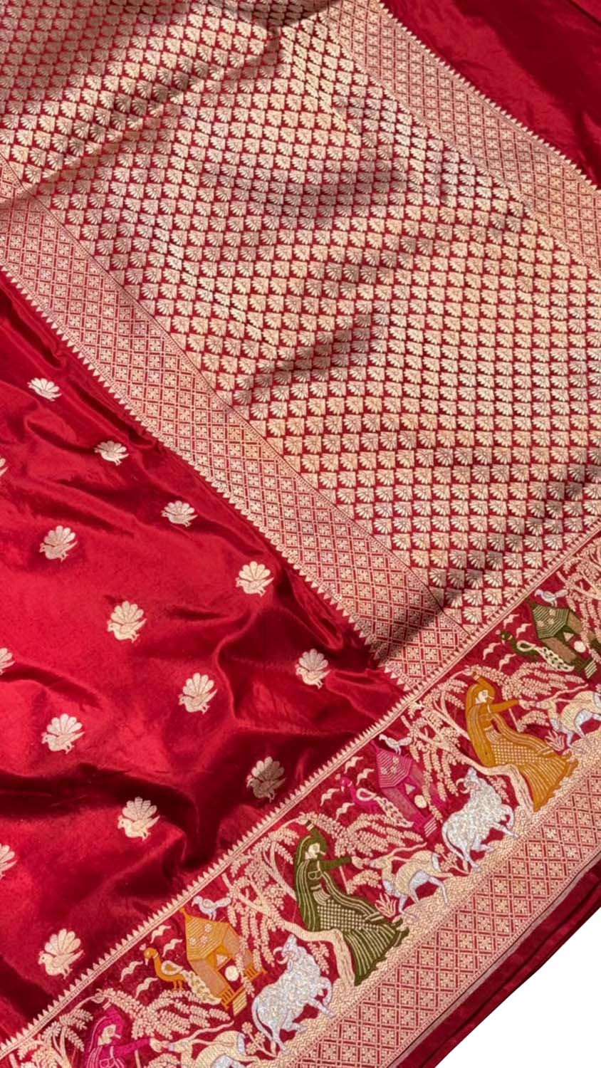 Red Banarasi Handloom Katan Silk Saree  Weave Luxury