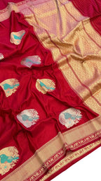 Red Banarasi Handloom Pure Katan Silk Bird Design Saree