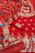 Red Banarasi Meenakari Katan Silk Suit — Zari Meena Floral, Bridal
