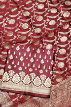 Red Banarasi Silk Three Piece Unstitched Suit Set