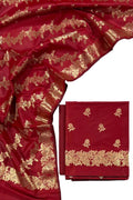Red Banarasi Silk Three Piece Unstitched Suit Set