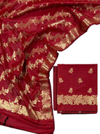 Red Banarasi Silk Three Piece Unstitched Suit Set