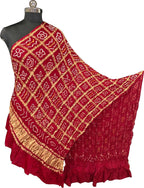 Red Bandhani Gajji Silk Checks Design Dupatta