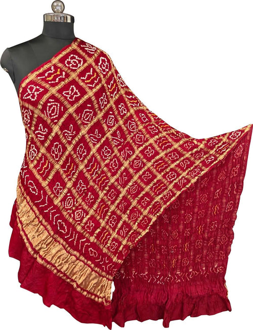 Red Bandhani Gajji Silk Checks Design Dupatta