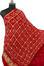 Red Bandhani Gajji Silk Checks Design Dupatta