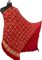 Red Bandhani Gajji Silk Checks Design Dupatta