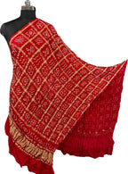 Red Bandhani Gajji Silk Checks Design Dupatta