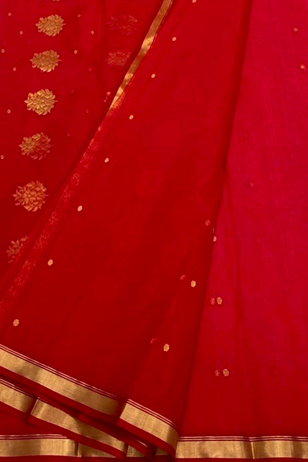 Red Chanderi Handloom Pure Katan Silk Saree