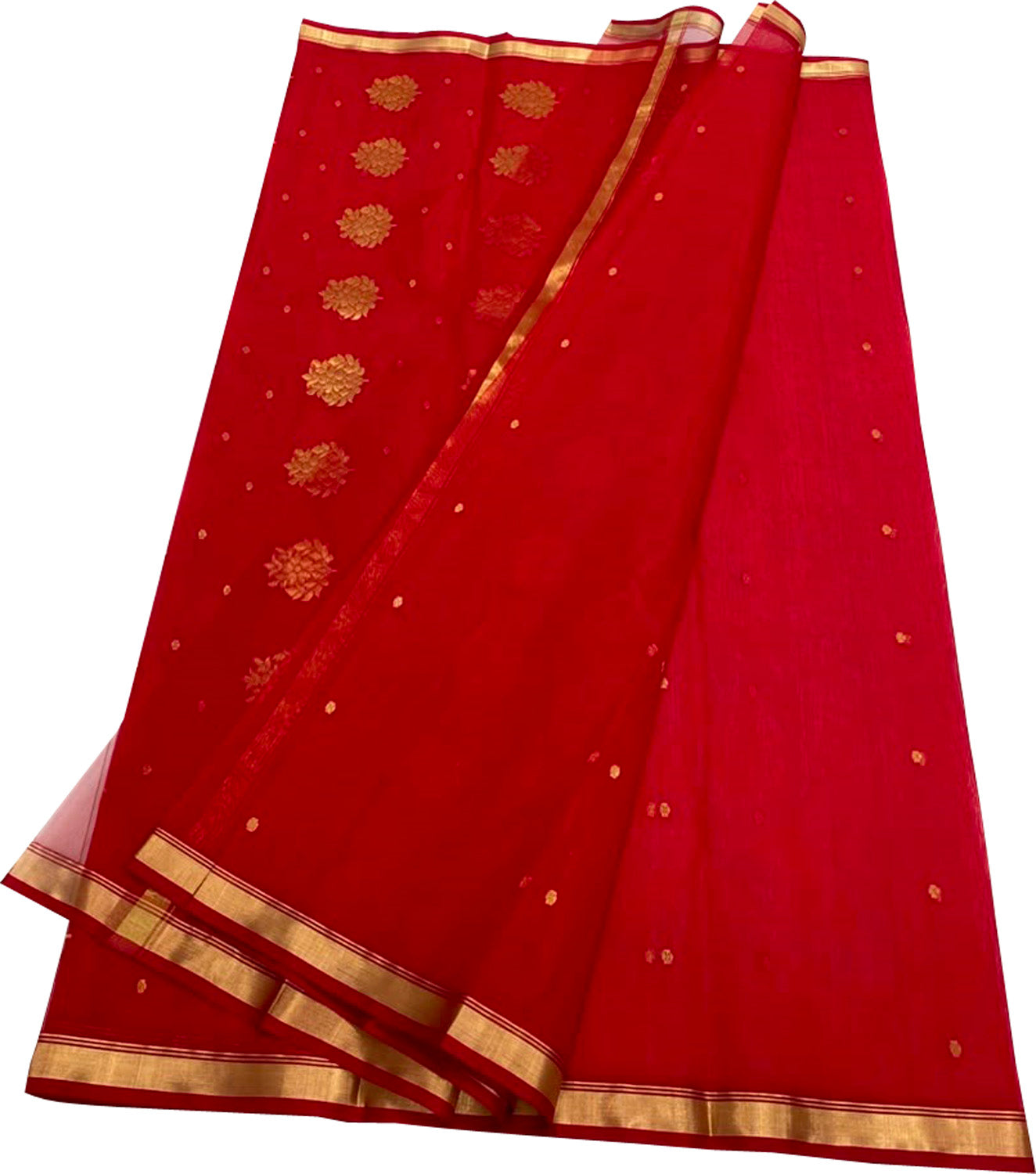 Red Chanderi Handloom Pure Katan Silk Saree