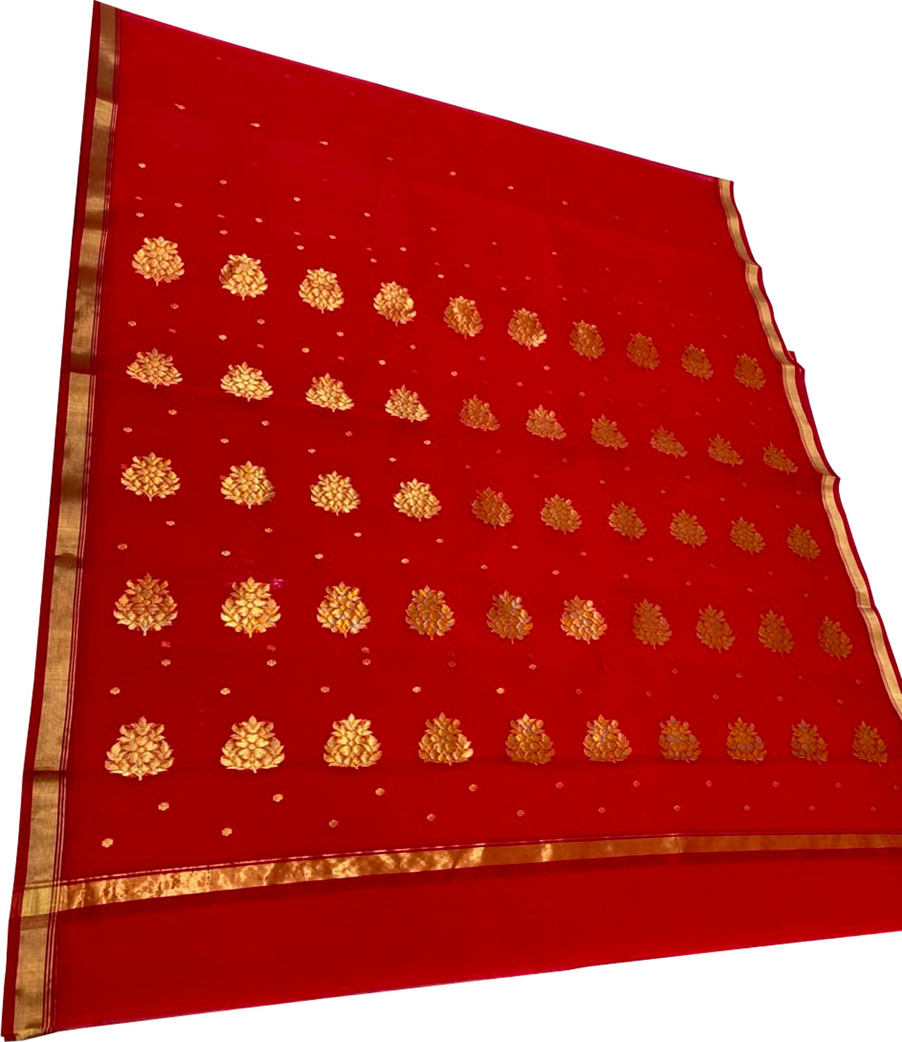 Red Chanderi Handloom Pure Katan Silk Saree