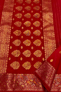 Red Chanderi Handloom Pure Katan Silk Saree