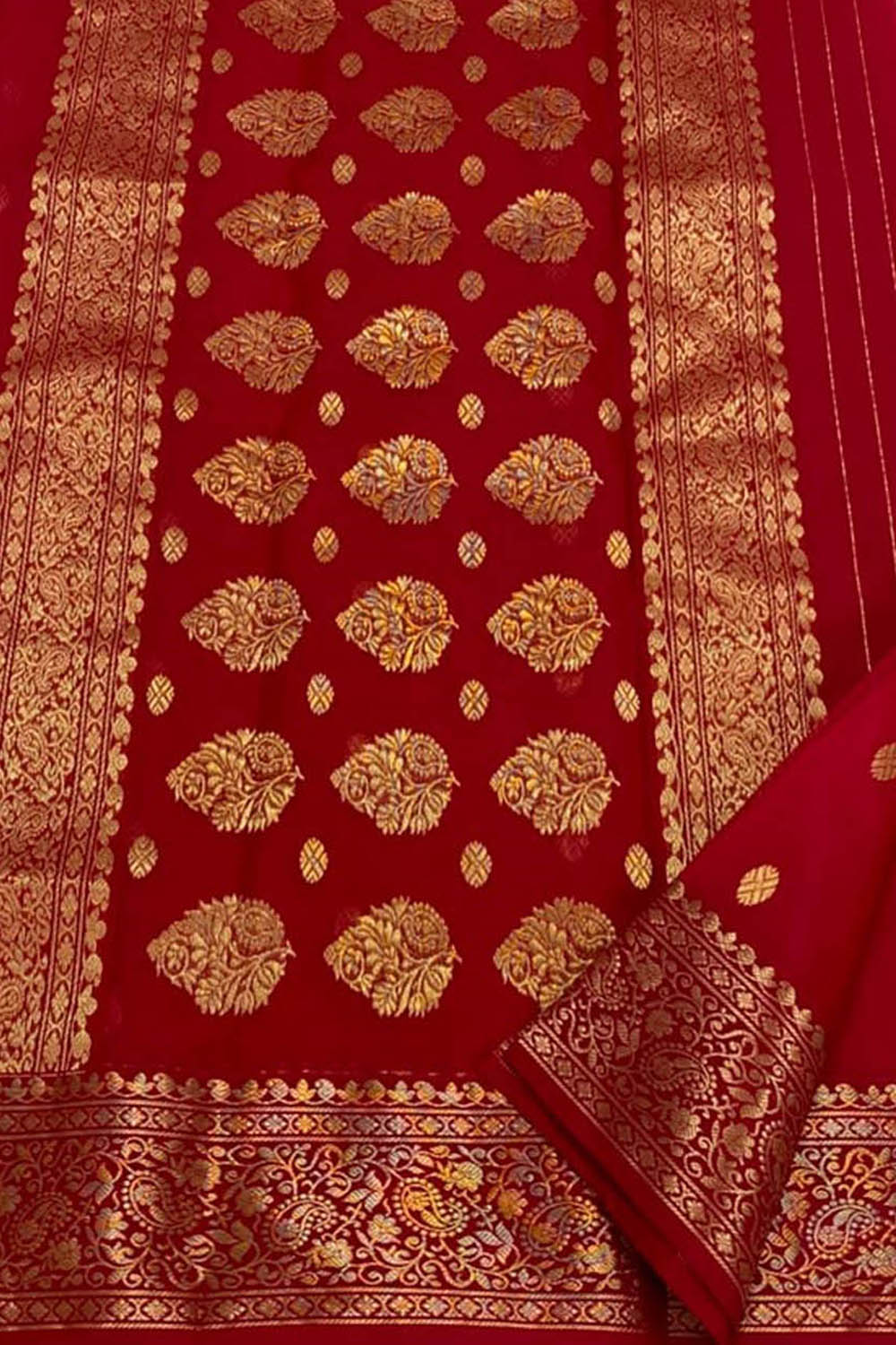 Red Chanderi Handloom Pure Katan Silk Saree