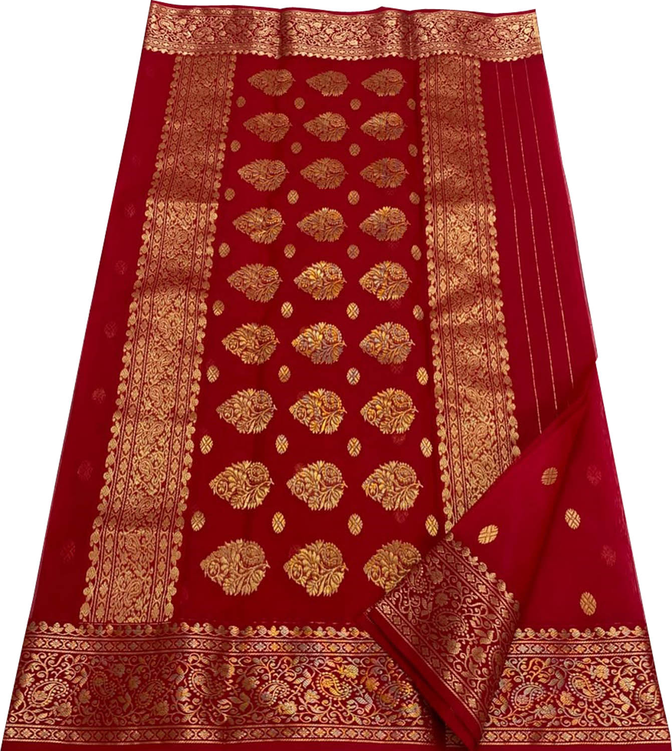 Red Chanderi Handloom Pure Katan Silk Saree