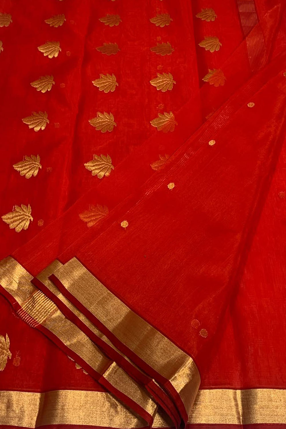 Red Chanderi Handloom Pure Katan Silk Saree