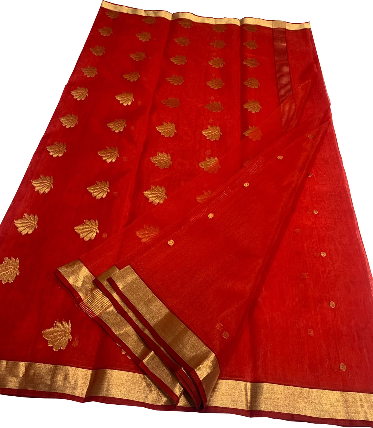 Red Chanderi Handloom Pure Katan Silk Saree