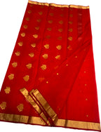 Red Chanderi Handloom Pure Katan Silk Saree