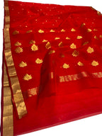 Red Chanderi Handloom Pure Katan Silk Saree