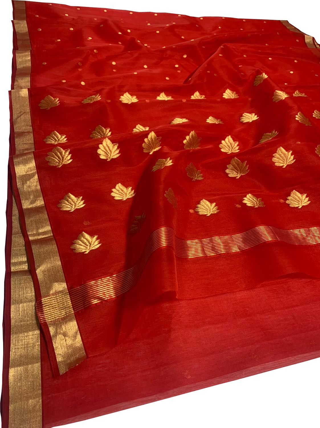 Red Chanderi Handloom Pure Katan Silk Saree