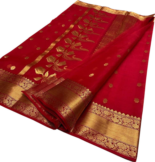 Red Chanderi Pure Katan Silk Saree Handloom Weave Wedding