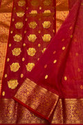Red Chanderi Handloom Pure Katan Silk Saree