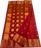 Red Chanderi Handloom Pure Katan Silk Saree